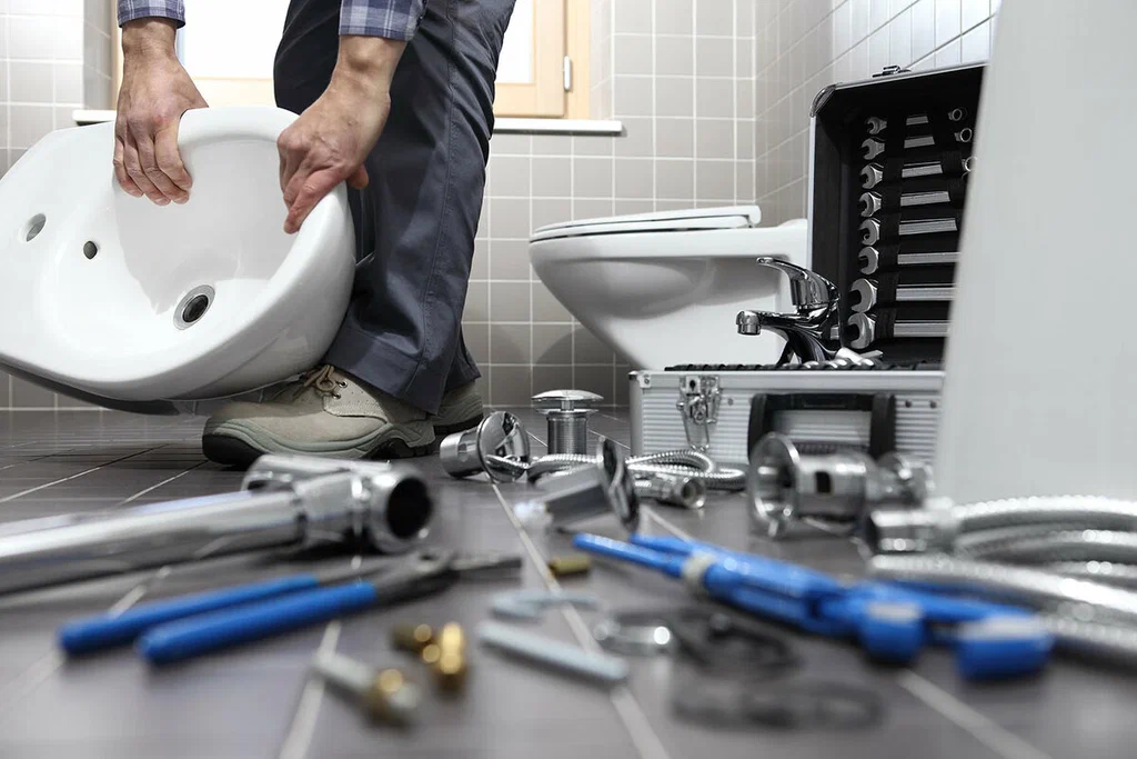 Plumbing tools prepared for a bathroom repair in Imperial Beach