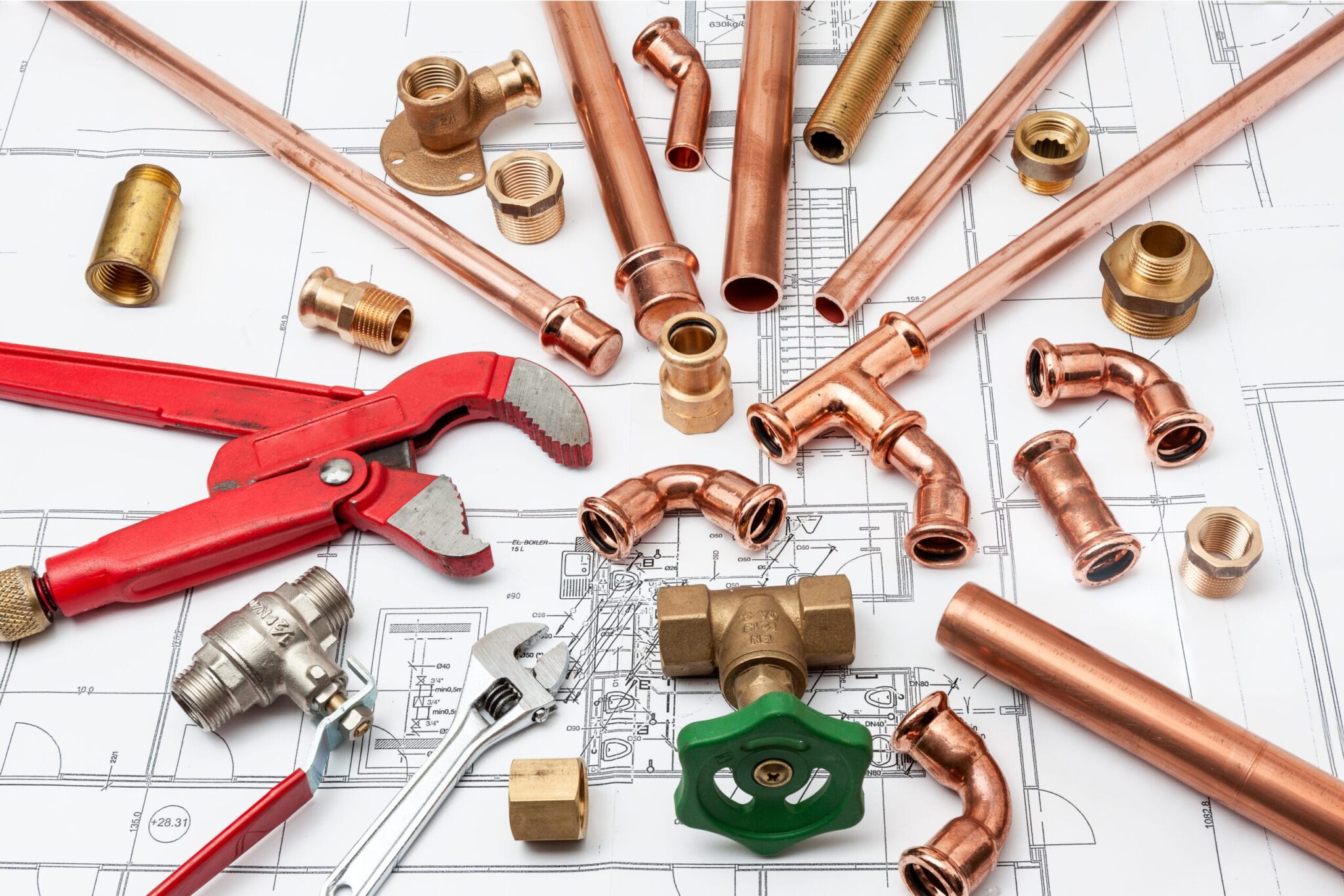 Copper pipes, fittings, valves, and plumbing tools in Imperial Beach