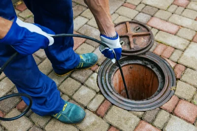 Plumber cleaning an outdoor sewer drain in Imperial Beach